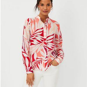ANN TAYLOR Tropical Relaxed Roll Tab Pure Linen Shirt - Sz S Petite